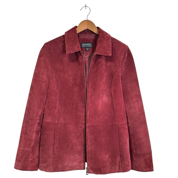Vintage Bernardo Women’s M Red Burgundy Suede Leather Full Zip Lined Jacket Coat - Picture 2 of 14